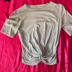 a light green t shirt